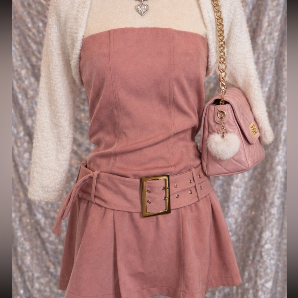 Strapless belted minidress